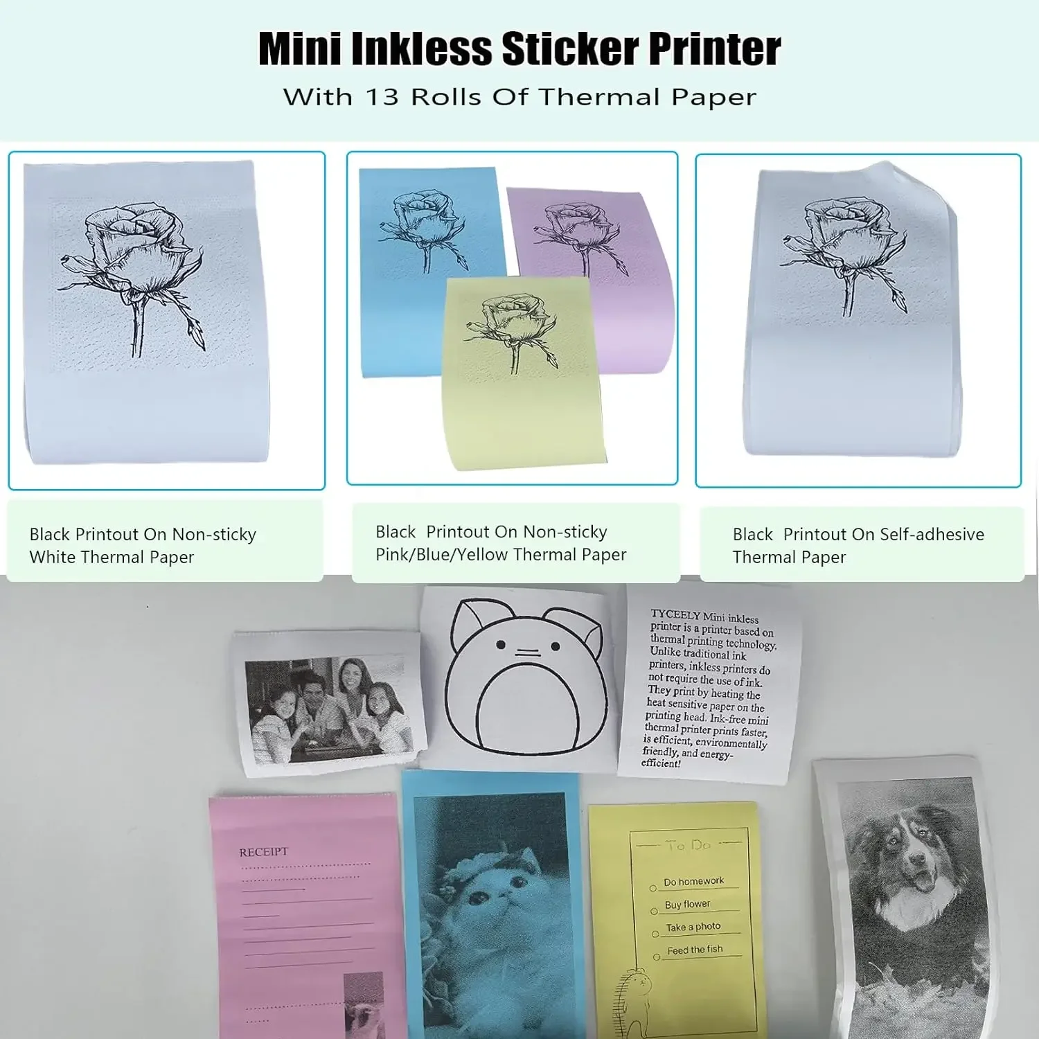 Imagem -03 - Mini Impressora Inkless Sticker hd Térmica Sticky Note Print Pod Sticker Maker Impressora de Bolso Bluetooth Portátil para Notas Diy