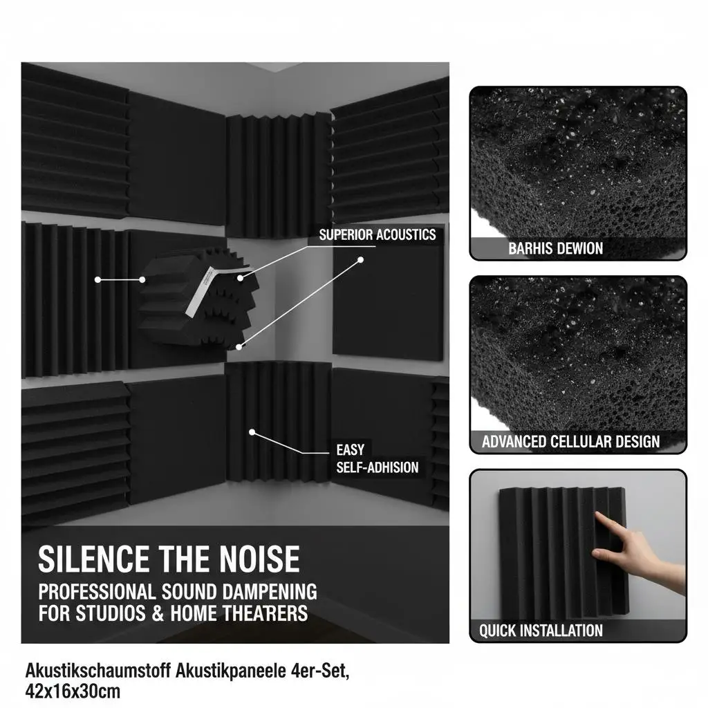 

Acoustic Foam Panels, 4 Pack 16.5 x 6.3 x 12 inches, Adhesive High Density Soundproof Wall Panels,Fire-Resistant Acoustic Pan
