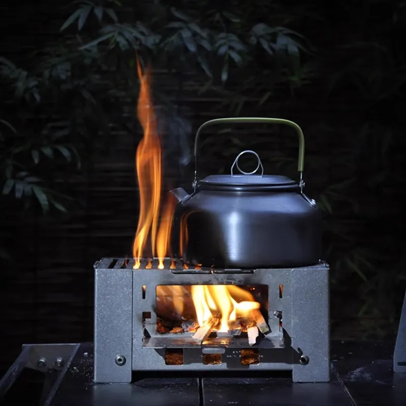Estufa de leña plegable compacta de acero inoxidable para acampar al aire libre, cocina, Picnic, quemador de leña, accesorios y equipos para acampar