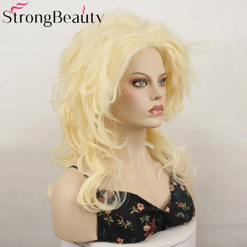 شعر مستعار اصطناعي طويل مجعد من سترونج بيوتي، شعر مستعار أشقر، شعر مستعار كوسبلاي لحفلات الهالوين للنساء