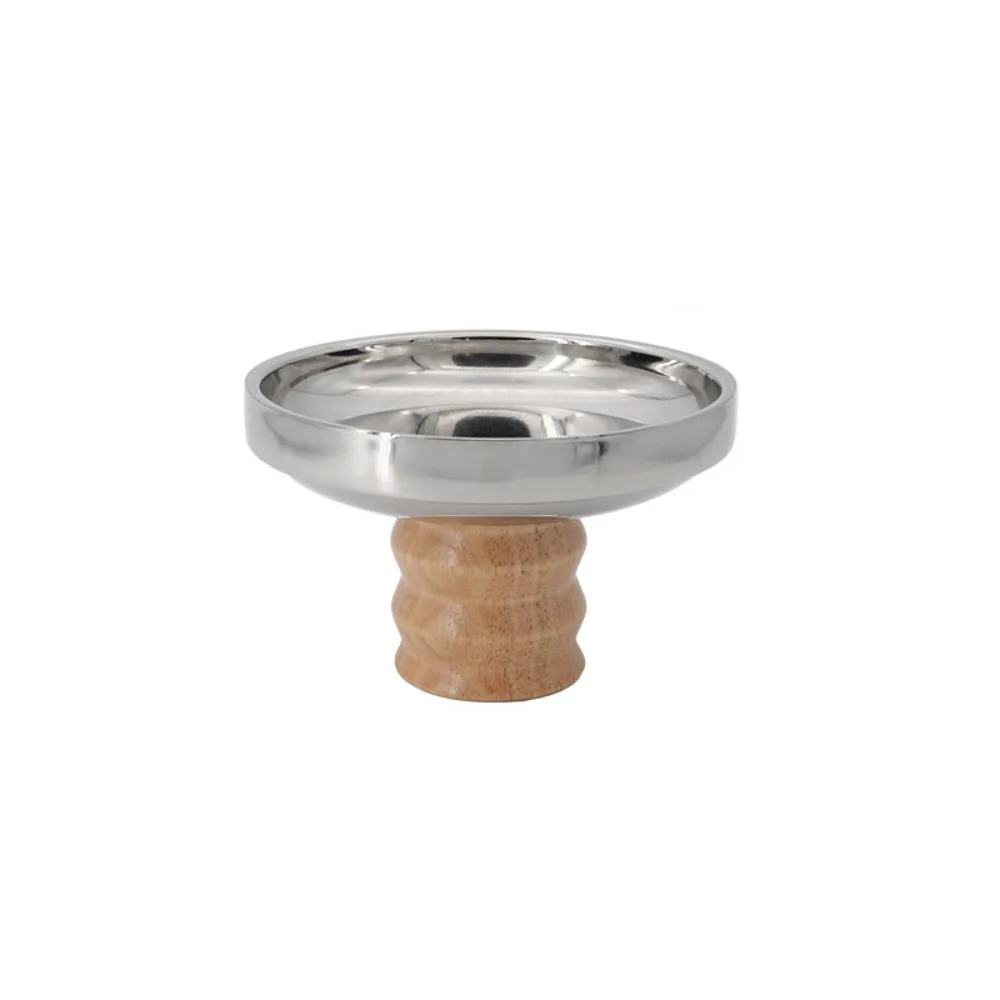 

Round Stainless Steel Aromatherapy Tray Nordic Decorative Fruit Snacks Dessert Plate Solid Wood Base Desktop Storage Tray