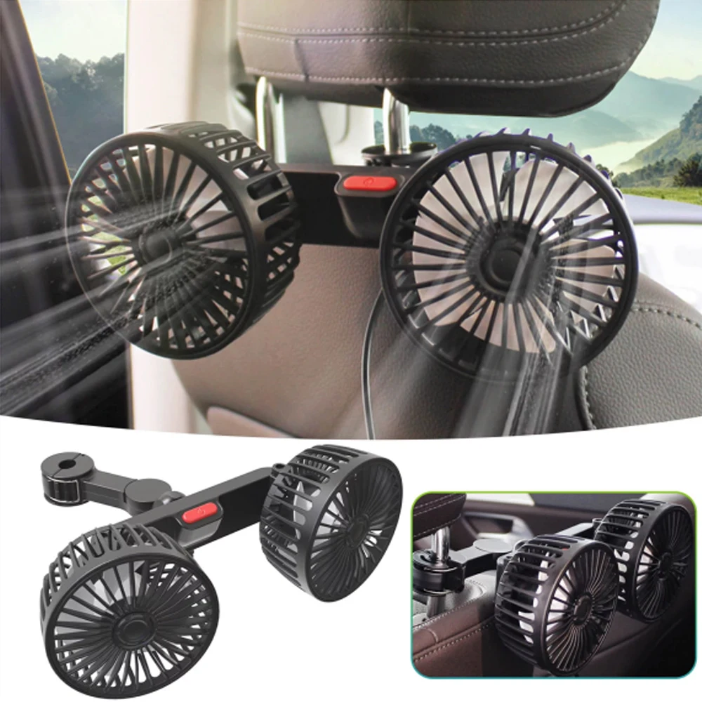 

Car Seat Back Cooling Fan USB Charge Dual Head Fan 360 Degree Rotation Auto Headrest Ventilation Fan Neck Cooler Car Interior