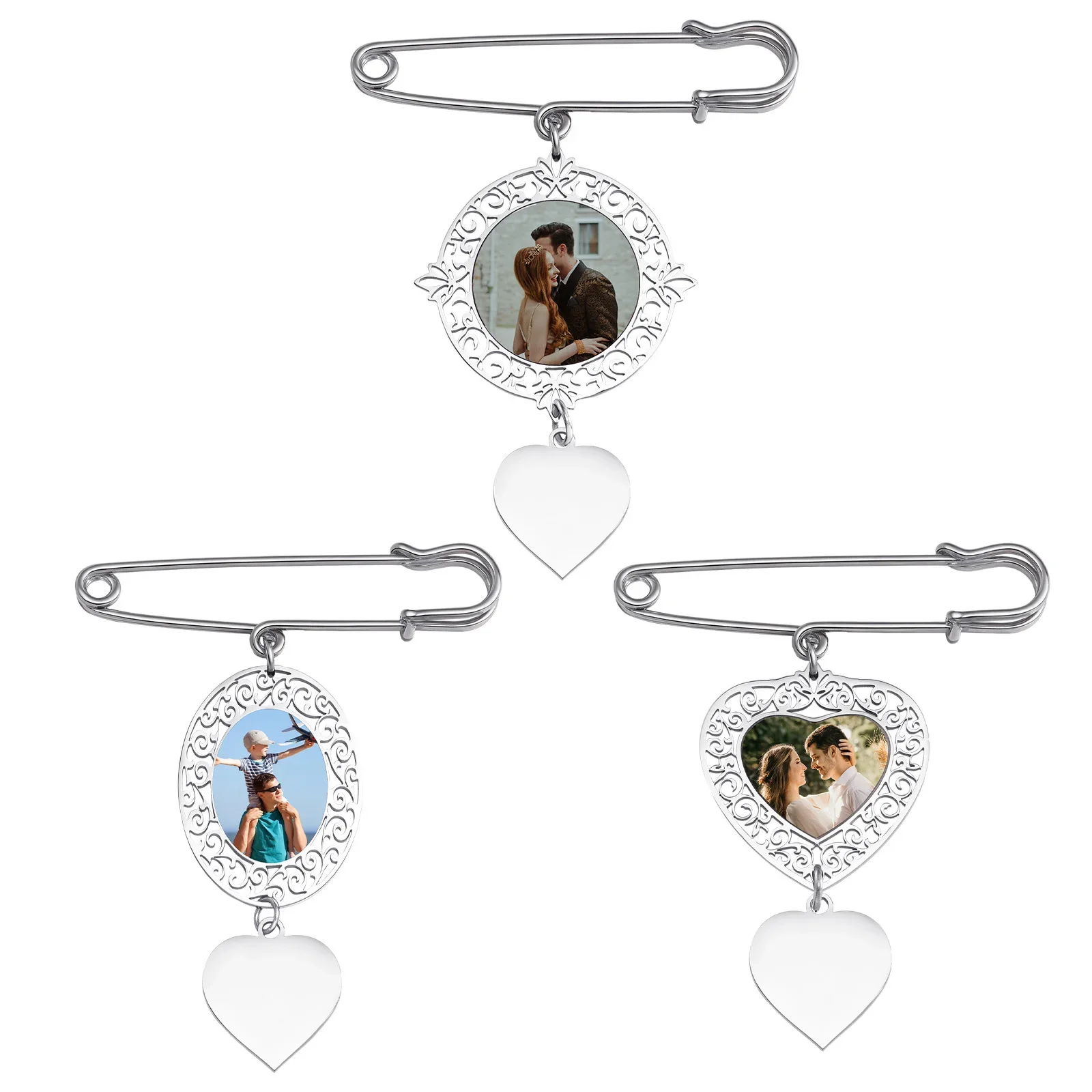 Personalized Oval Photo Pin Charm for Wedding Bouquet, Memorial Locket Pendant Brooch, Customizable Picture Bridal Shower Gift