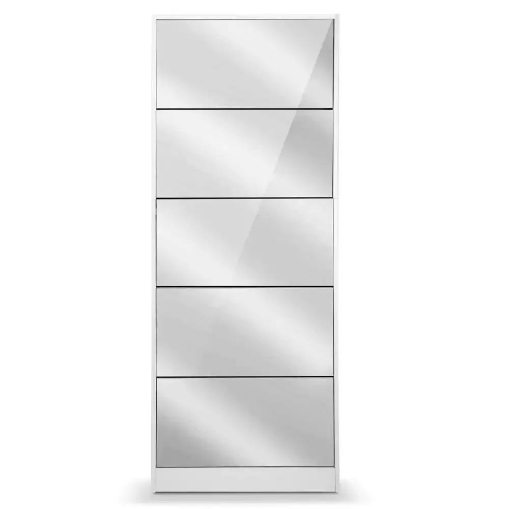 

# Mirrored Shoe Cabinet Storage 5 Drawers Shelf White #