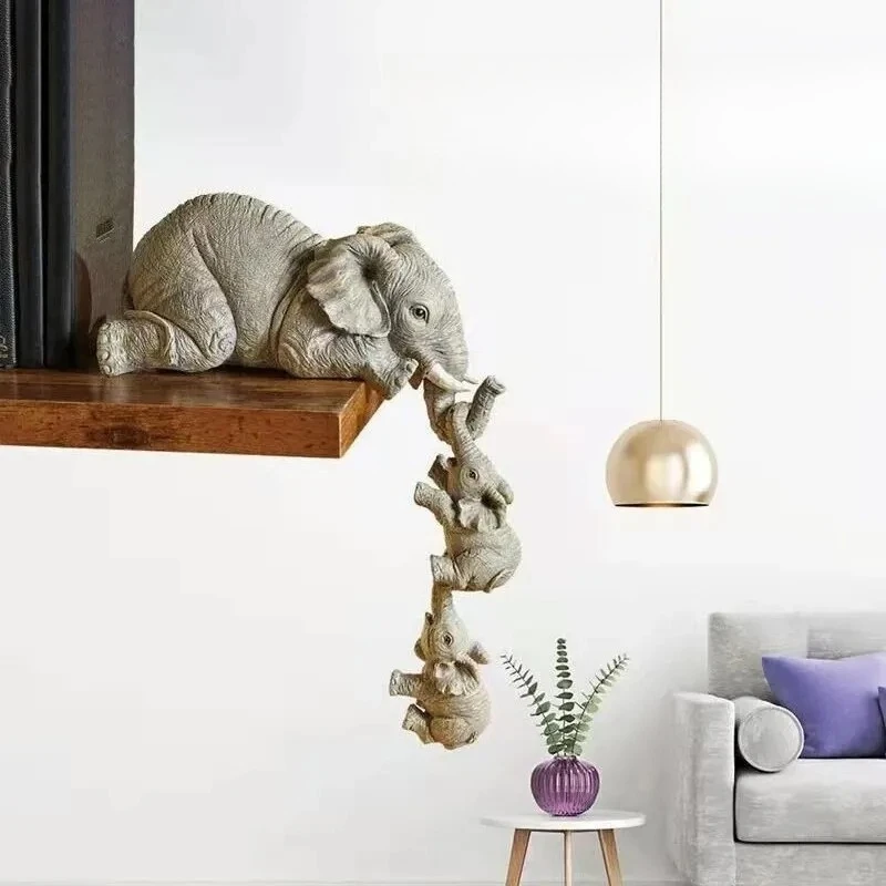 Elephant Resin Ornaments Exquisite Stone Elephant Statues Landscape Design Mini Living Room Garden Decorations Resin Handicrafts