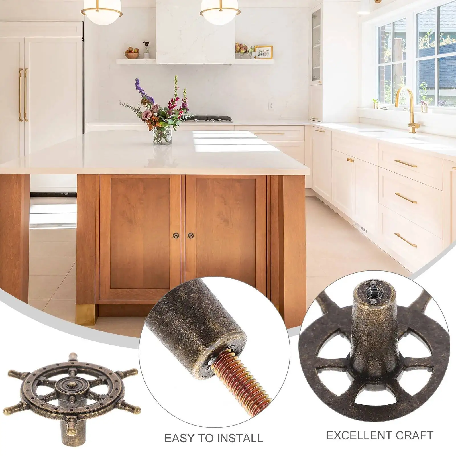 

4Pcs Steering Wheel Handle Vintage Cabinet Knobs Drawer Pulls For Wardrobe Dressers Cupboards Modern Round Metal Handles