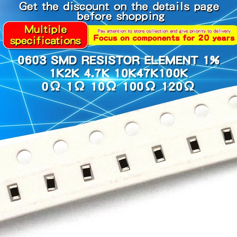 100szt 1% 0603 SMD Rezystor chipowy 0Ω~10MΩ 0.39 2.2 10 100 200 470 910 1K 2.2K 10K 47K 100K 200K 240K 470K 910K 1M 2M 8.2M Ohm