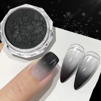 1 caja de polvo de uñas degradado gris y negro, pigmentos de espejo de perla Aurora, efecto neón, polvo para frotar, decoración de manicura de uñas de perla blanca