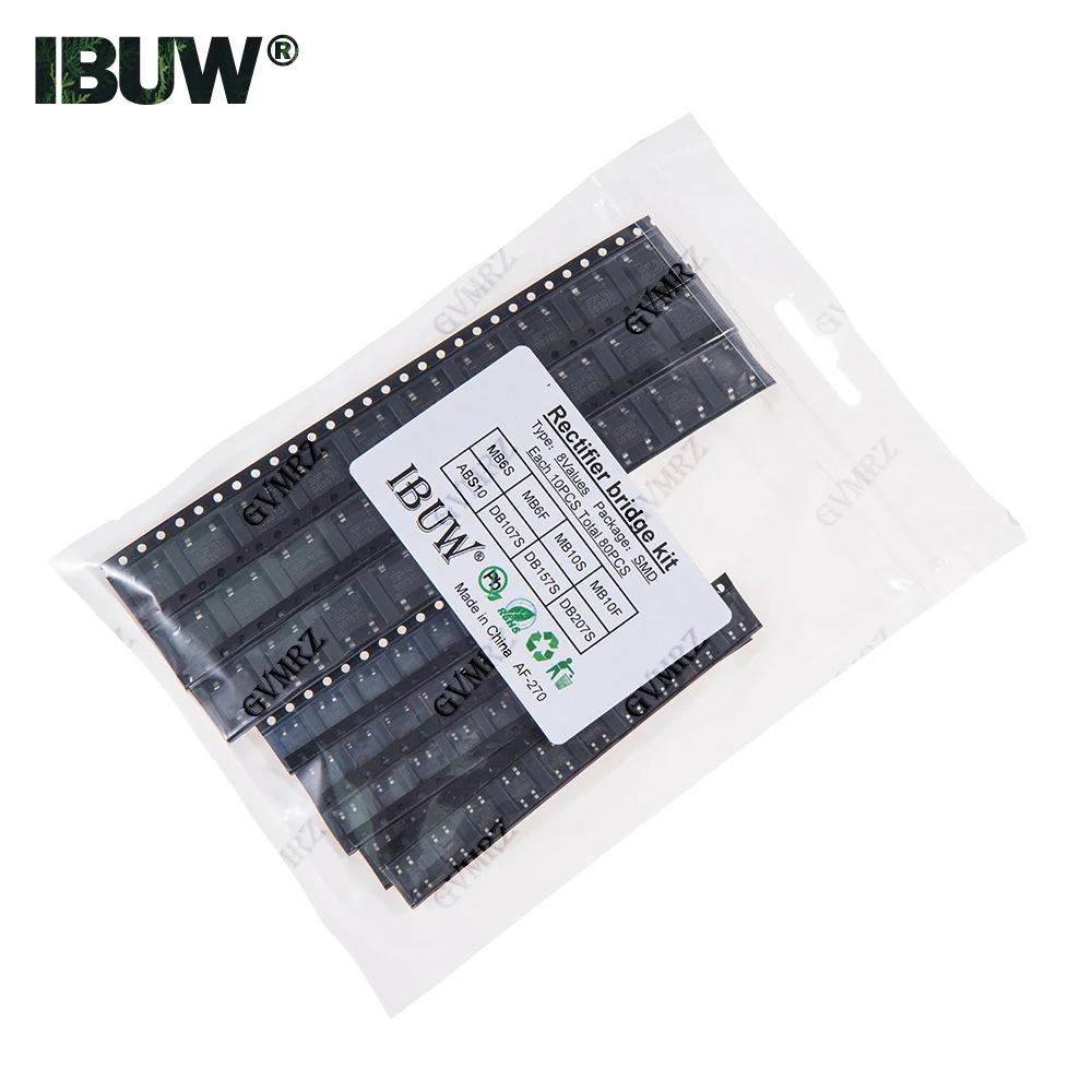 80PCS 8Values SMD Rectifier Bridge Kit MB6S/MB6F/MB10S for AC-DC Power Conversion & Electronic Circuit Repair Projects