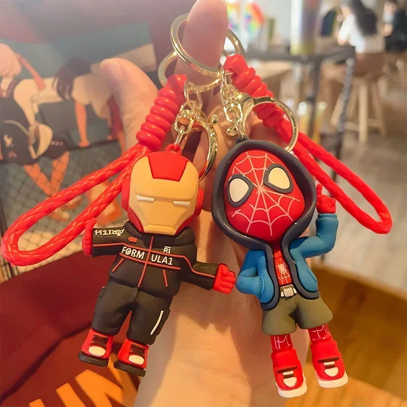 Marvel Spider Man Cute Doll Keychain Action Figures Avengers Captain America Pendant Toys Kawaii Bag Car Keyring Birthday Gifts