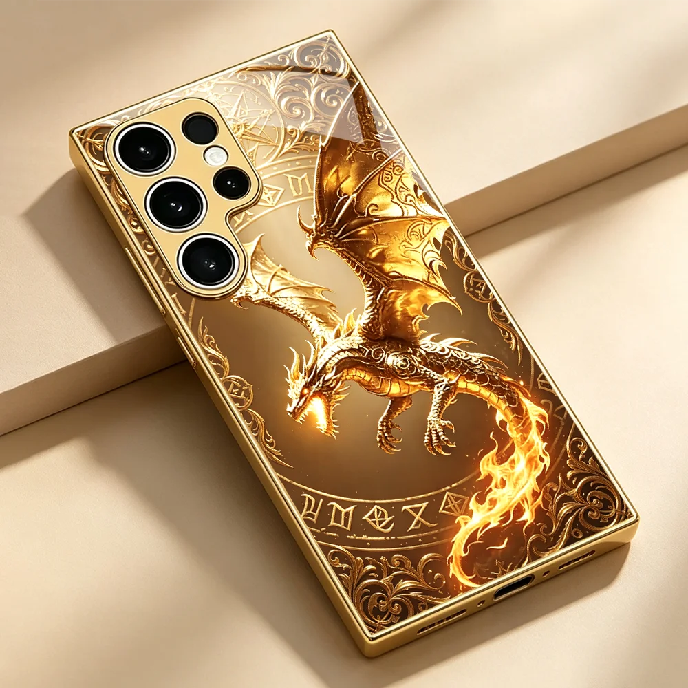 Nidhogg Golden Dragon Phone case High-end Glass phone case for Samsung Galaxy S26/S25/S24/S23/S22/S21 FE Ultra Plus Shockproof
