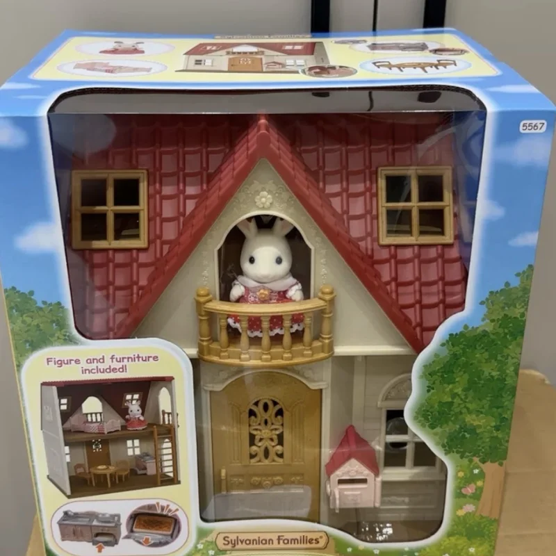 Original Sylvanian Red Roof Cosy Cottoge Starter Home Anime Figures Kawaii Figure Collectible Doll Birthday Gift For Kids Toys