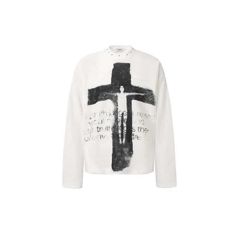 Men's High Street Graffiti T Shirt Fashion Streetwear Graffy Painted Long Sleeve Tops Loose Fit Oversized Hip Hop Tops