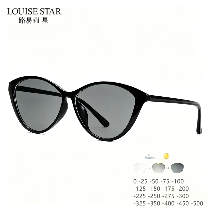 Louise Star Women's Cat Eye Photochromic Lens Myopia Glasses 0-500 Customized Astigmatism Myopia Finished Product