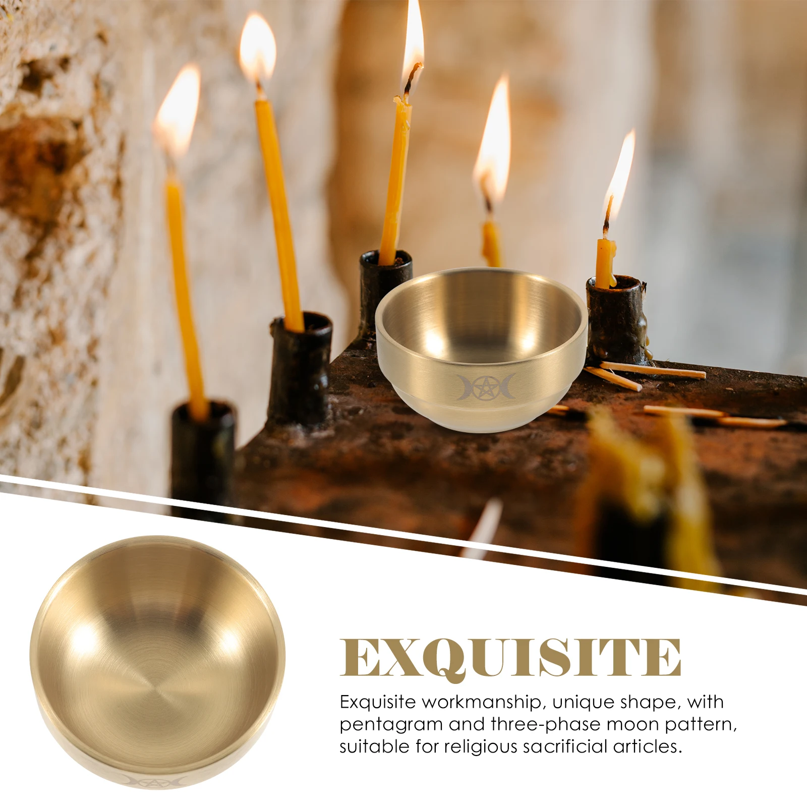 

Sacrificial Bowl Golden Pentagram Three phase Moon Pattern Altar Decoration Religious Supplies Ritual Home Temple Kitchen