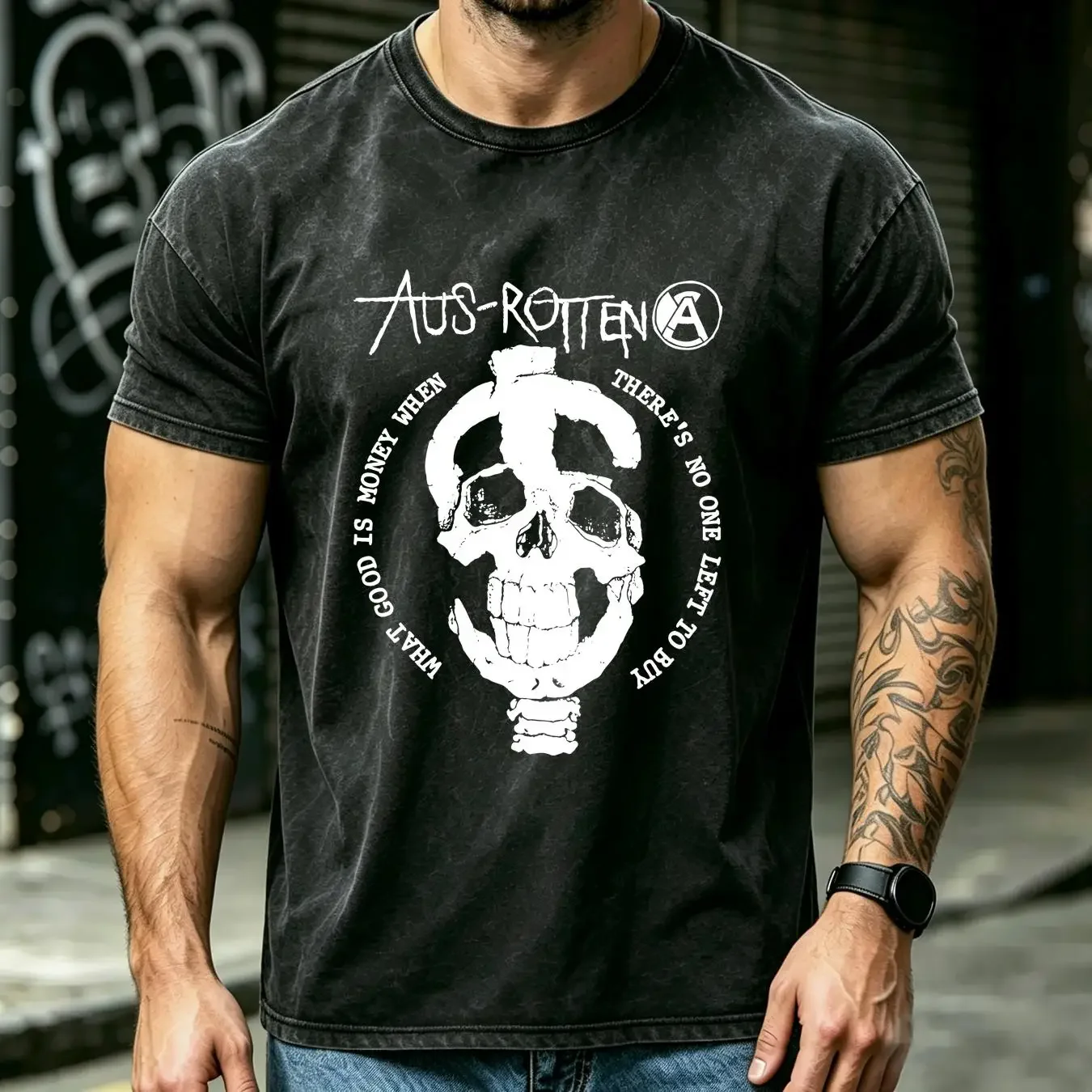 washed T Shirt AUS ROTTEN What Good is Money  Black Men S to 2345XL BE487 vintage Washed graphic Casual fashion Slightly