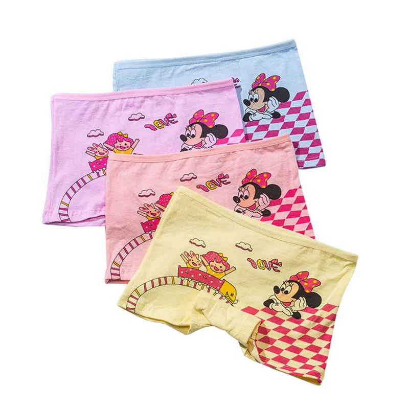 4pcs/Lot Girl Underwear Cute Printing Briefs Baby Kids Minnie Underpants 95% Cotton Cute Floral Children Underpants Size 3-10T