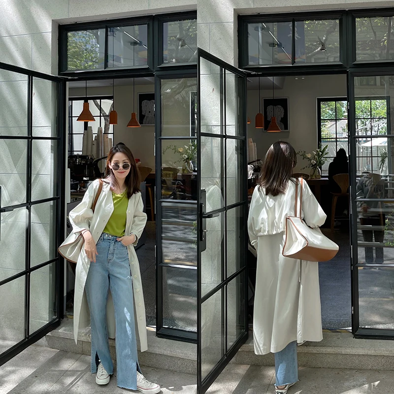 

Summer Light Khaki een by SPRING Women's Jaet Dr Two-Way Wear Straight Tube ape Pure Color Other Material