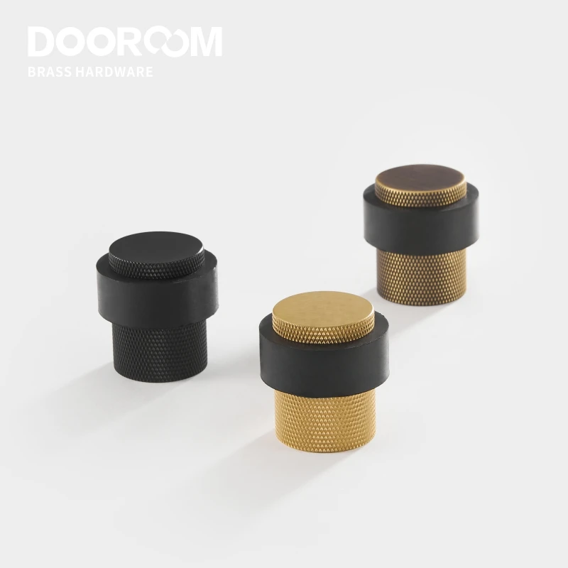 Dooroom Knurled Brass Rubber Door Stops Bathroom Door Stopper Heavy Duty Floor Mount Bumper Non-magnetic Door Holder Catch