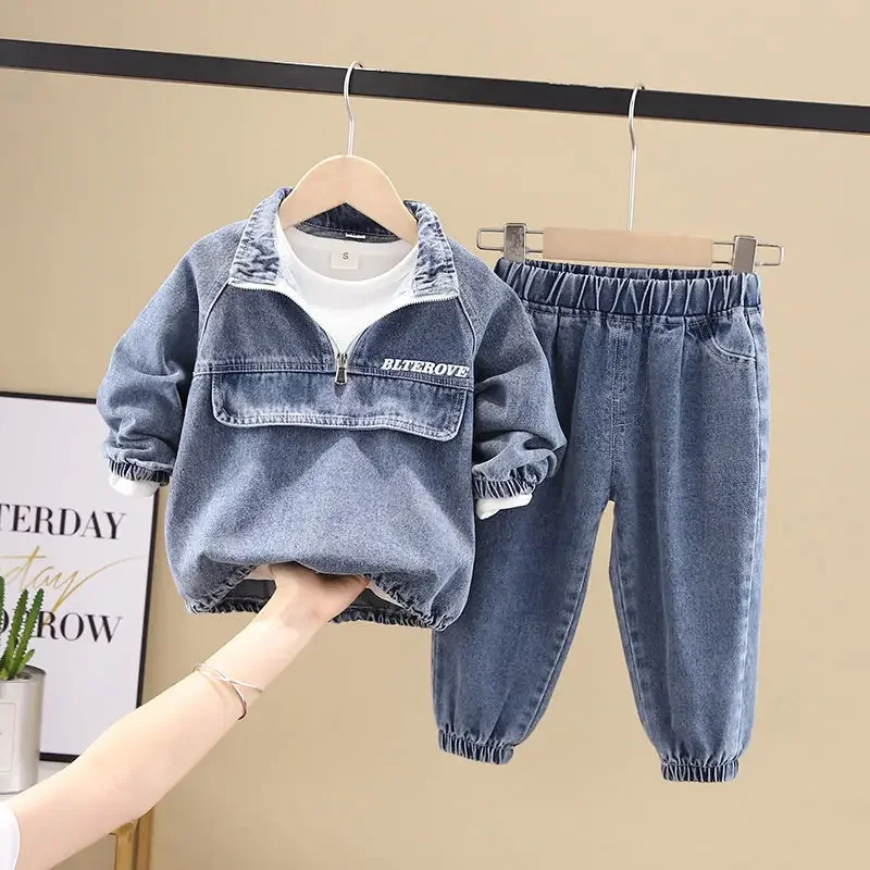 Boys Denim Clothes Sets Spring Autumn 2024 Children Coats Shirts Pants 2pcs Tracksuits For Baby Jeans Suit Kids Outfits Toddler