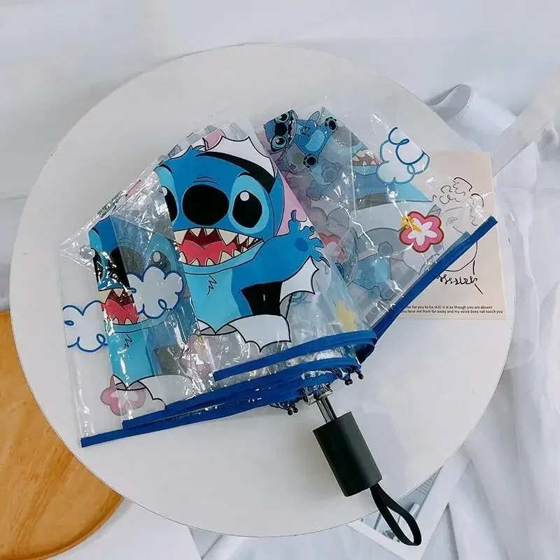 Anime Disney Stitch Umbrella Cute Cartoon Fully Automatic Fold Umbrella Fashion Trendy Portable Triple Fold Sunshade Gifts