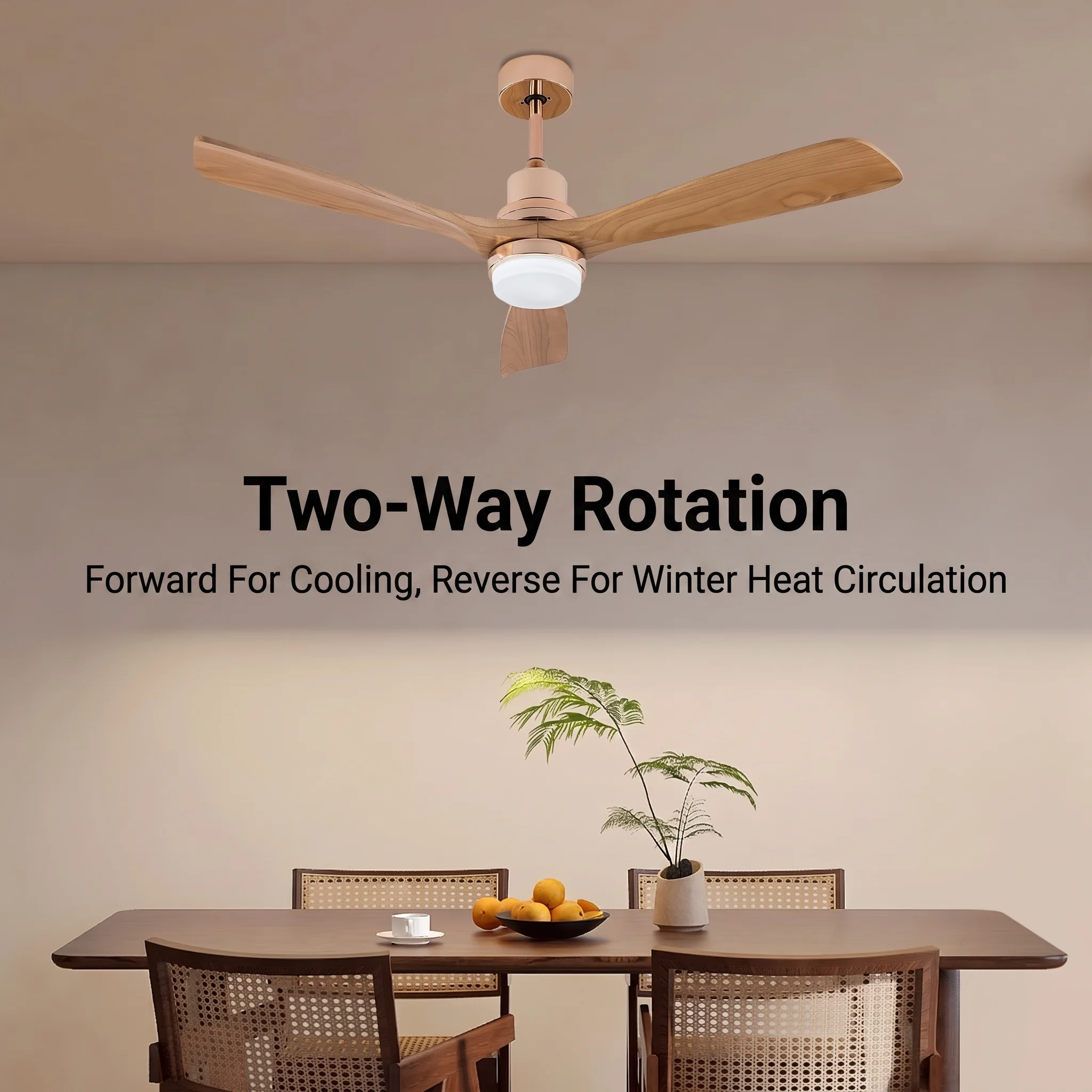 Wood Gold Ceiling Fan with LED Light Remote Control 6 Speed 1/2/4H Timer 3 Color Temp 3 Blades Reversible Quiet Copper Motor Ceiling Fan Light view 4