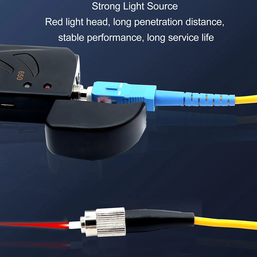 VFL Tester for Fiber Optic Networks 20km Penetration Distance 650nm Wavelength with Detachable Metal Tip for FC ST LC
