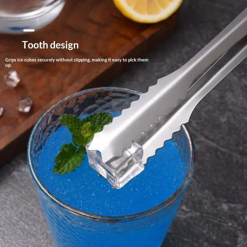Stainless Steel Ice Tongs Non Slip Serrated Food Serving Clip Reusable Mini Clamp For Bar Kitchen Buffet Party Use