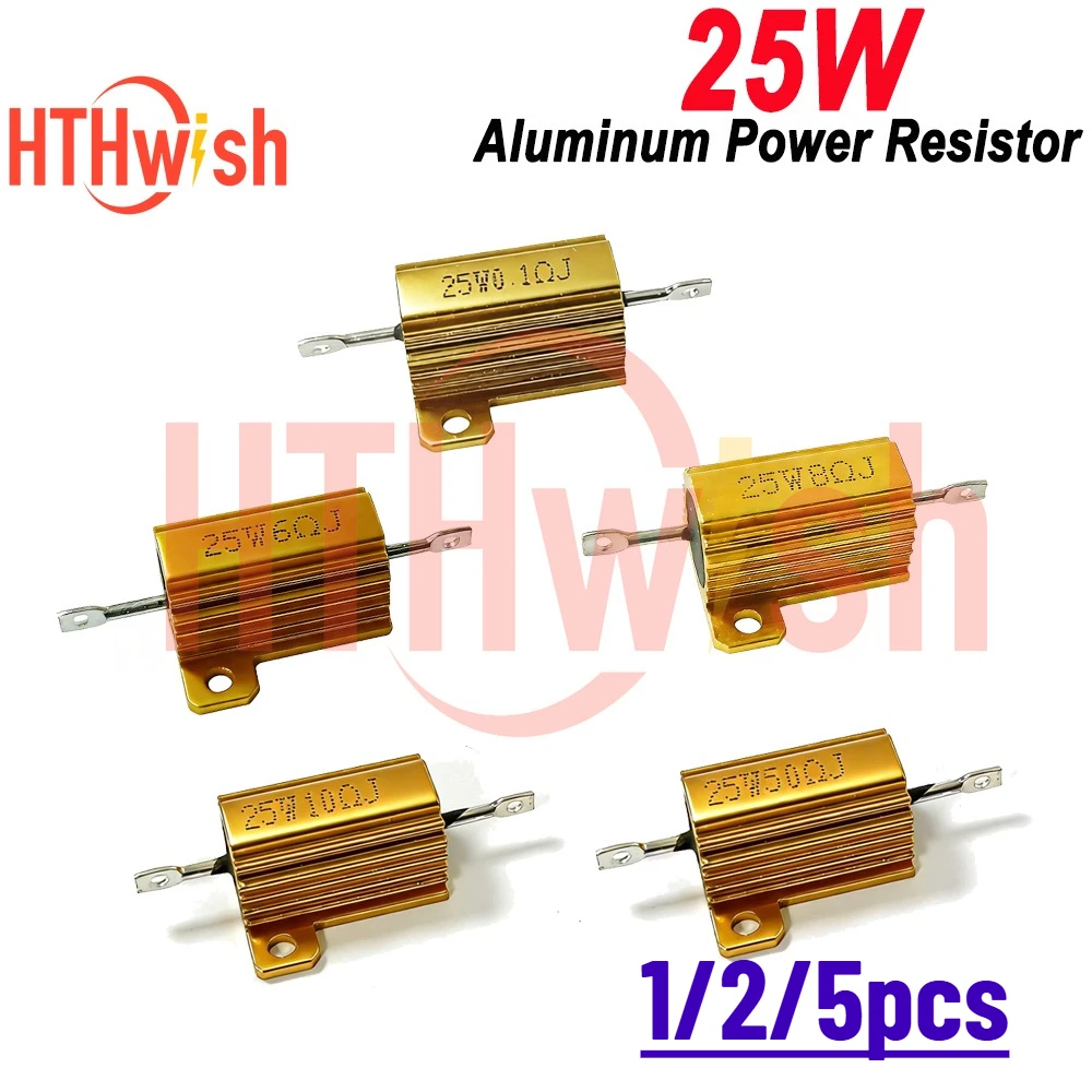 1/2/5pcs 25W LED Aluminum Power Metal Shell Case Wirewound Resistor 0.1ohm 6ohm 8ohm 10ohm 50ohm Resistance Load ResistorRX24
