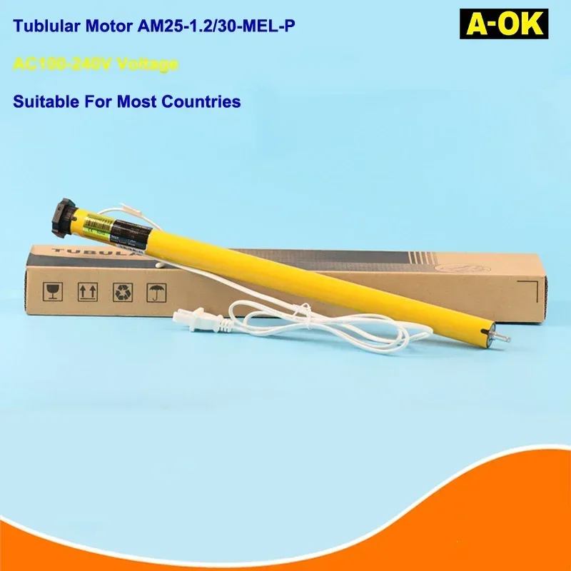 A-OK AM25-1.2/30-MEL-P Electric Flexible Gauze Curtain Motorized Roller Blinds EU/US Plug Tubular Motor 110-240V