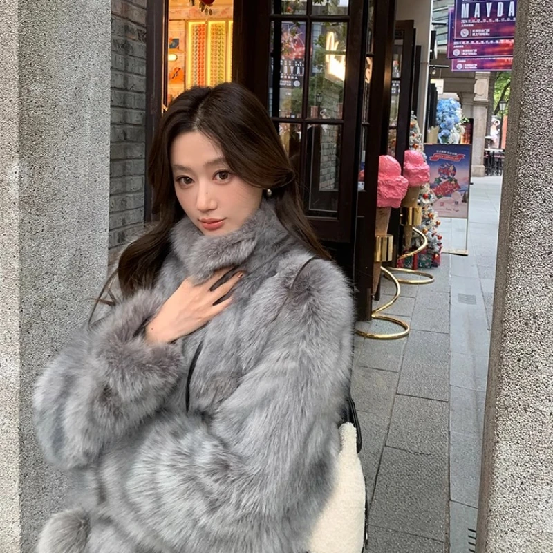 YOLANFAIRY natural fox jacket woman winter warmth Medium style High-end elegance commuting lady's fox leather fur overcoats 2025