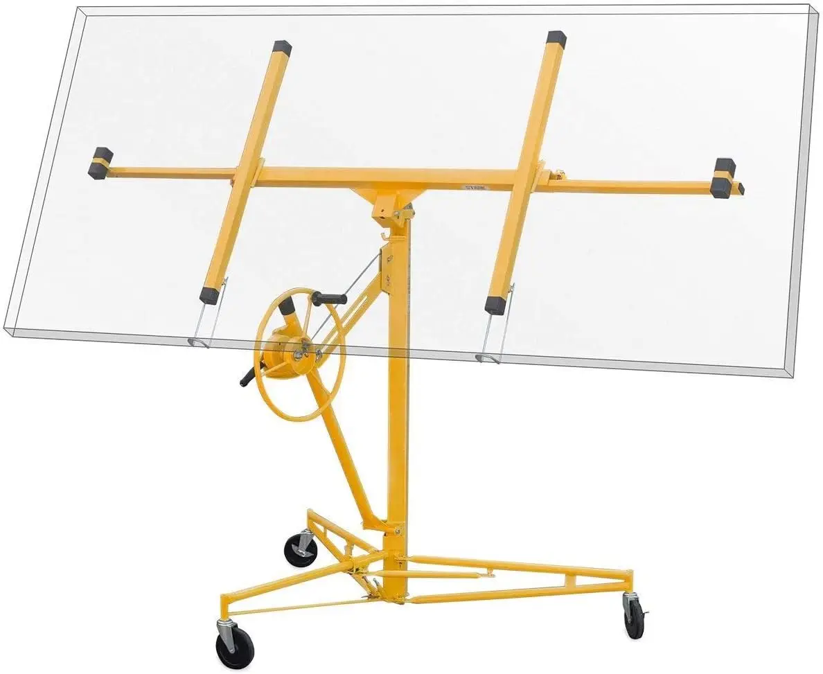 

11' ft Drywall Lift Panel Rolling Sheetrock Hoist Jack Dolly Lift Construction 360° Adjustable, Telescopic Arm & 3 Lockable