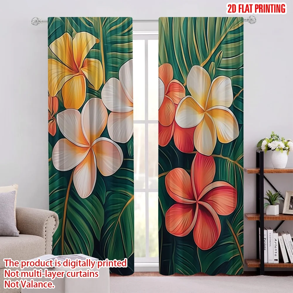 

2Pcs 2D Flat PrintingTropical Flowers And Foliage Curtain Curtain For Living Room Bedroom And Dining Room