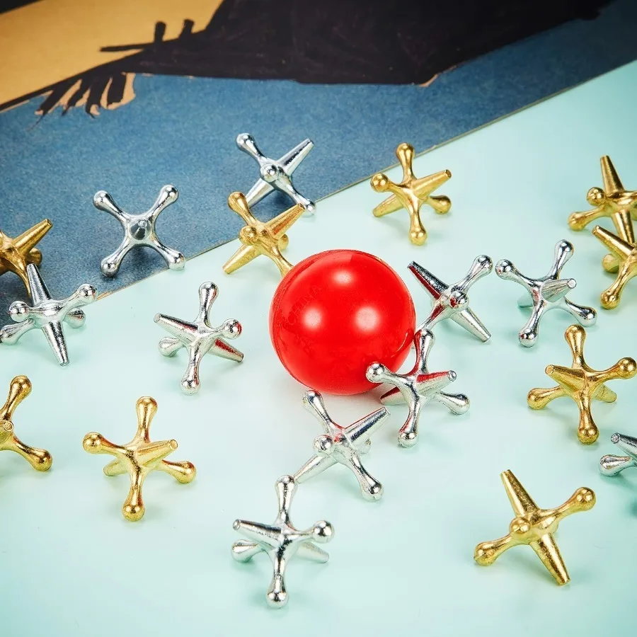 クラシック ミニ メタル ジャック ゲーム セット 弾むボール付き - 家族の楽しみ、パーティーの記念品、ギフトに最適 |   亜鉛合金、対象年齢 14 歳以上