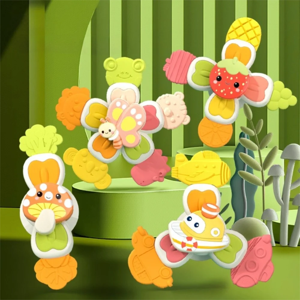 4 قطع من لعبة الغزل الكرتونية اللطيفة المبتكرة مثيرة للاهتمام مع كوب شفط لعبة الاستحمام للأطفال #4