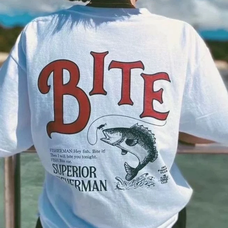 

Японская уличная футболка с короткими рукавами для морской рыбалки, свободная футболка Luya Fishing Fly, мужская и женская летняя хлопковая повседневная футболка Y2k