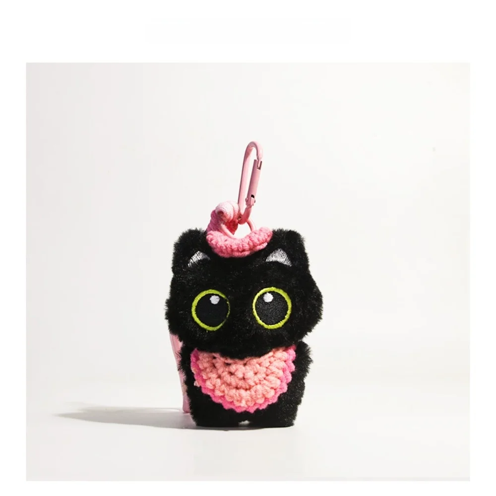 New Cute Black Cat Keychain with Knitted Hat Shoulder Bag Bag Pendant Bib Car Key Ring School Bag Decoration