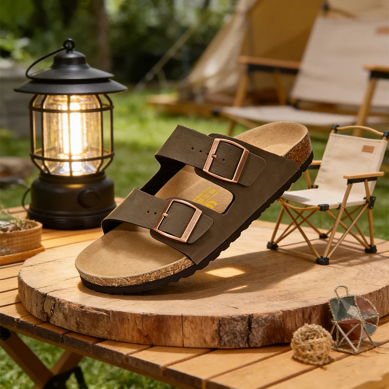 

Мужские и женские сабо-шлепанцы 2026 с пробковой подошвой и поддержкой свода стопы, уличные пляжные сандалии из микрофибры, повседневная пляжная обувь