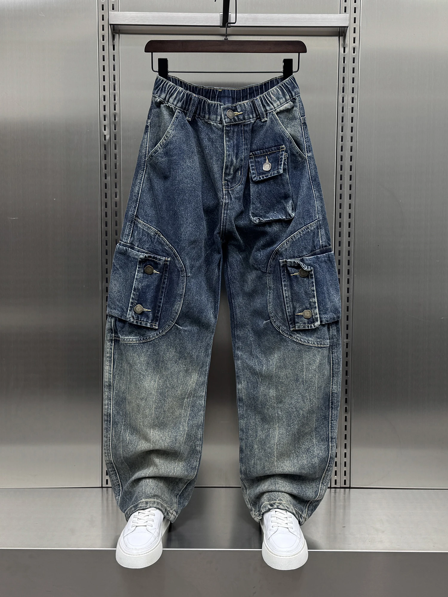 

Мужские джинсы для работы, осенняя новинка, стильные, модные, уличные, с множеством карманов, прямые...