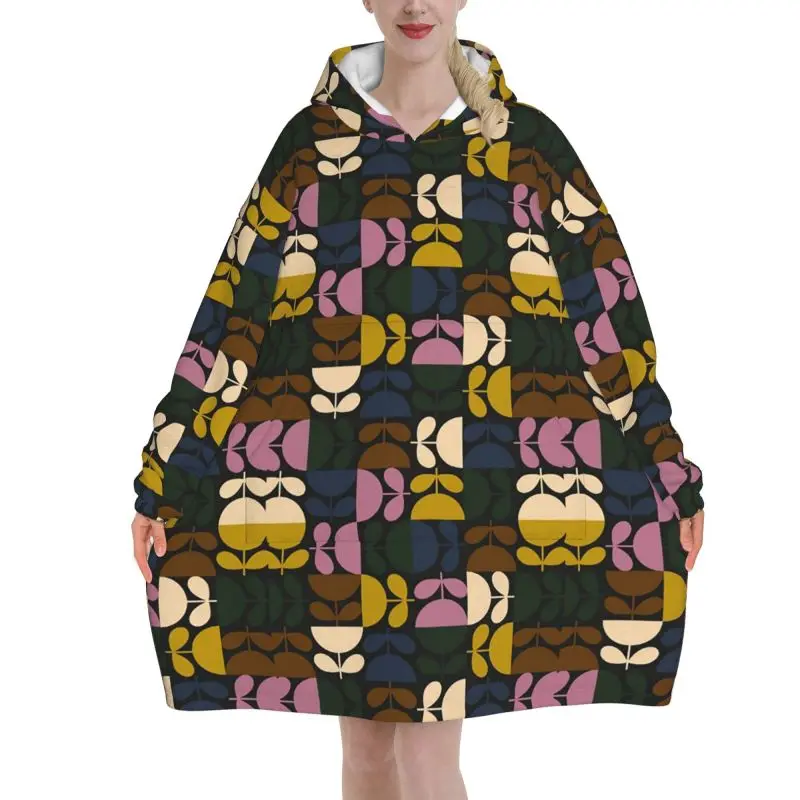 Orla Kiely Abstract Multi Stem Wearable Blanket Hoodie Oversized Sweatshirts Warm Cozy Flannel Fleece Sherpa Hooded Blankets