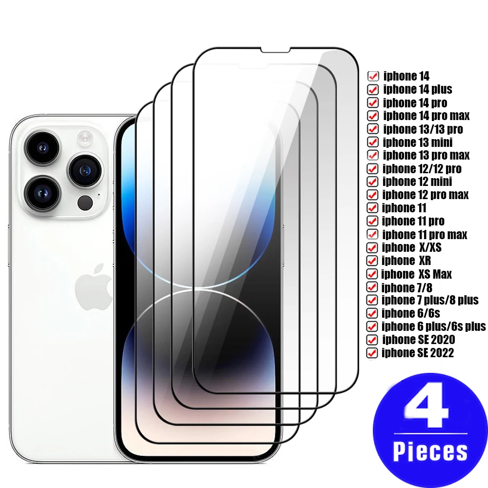 

4 шт. Защитная пленка для iphone 14 13 pro SE 3 Закаленное стекло для iphone 11 12 mini X XS max XR 8 7 plus 6 6s Защита экрана