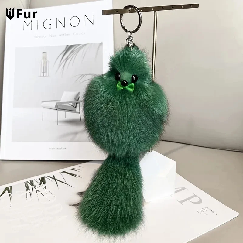 

Cute Fluffy Bow-knot Fox Ball Key Chain Rings Pompom Real Fox Fur Charm Keychain Car Bag Key Ring Women Jewelry