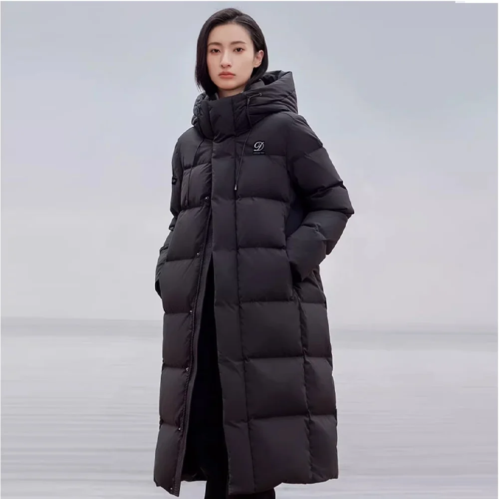 YAYA 2024 Woman Man 90% Duck Down Jacket Stand Collar hood Windbreak Couples Version Thick Long Overcoat Ladies Padded Parkas