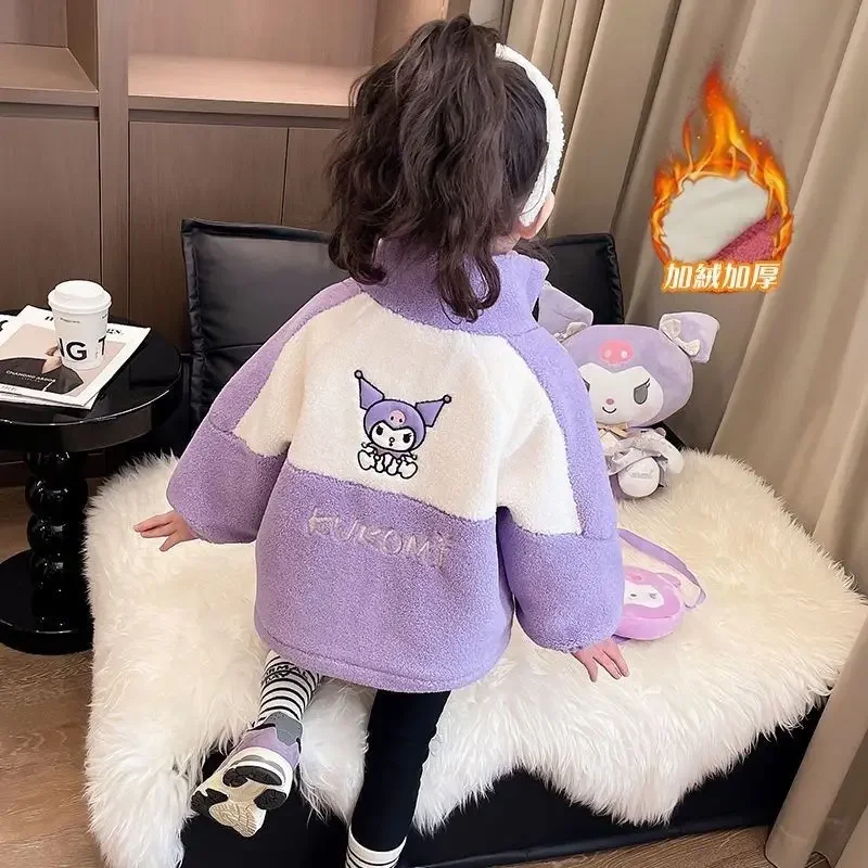 Casaco de lã Kawaii infantil, doce anime Kuromi, jaqueta de manga comprida, desenhos animados fofos, Sanrio Ins, presentes de moda infantil, outono e inverno