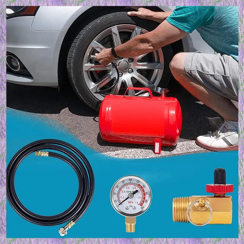 

A63K-Air Tank Repair Kit W/Safety Valve,Air Tank Valve Kit With Pressure Gauge And Air Tank Hose Assembly Kit For Carry Tank