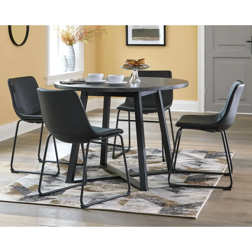 Centiar Mid Century Round Dining Room Table with Metal Legs, Gray & Black