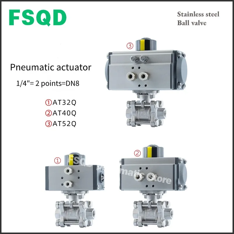 Stainless steel Ball valve Q611F-16P DN8 DN10 DN15 DN20 DN25 DN32 DN40 DN50 DN65 DN80 DN100-AT32 AT40 AT52 304 pneumatic tool