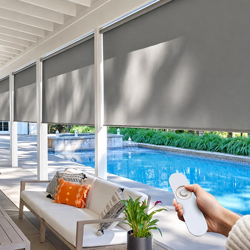 Outdoor Roller Blinds Waterproof Windproof Motorized Window Blinds Balcony Garden Patio Outdoor Shade Solution Roller Blinds