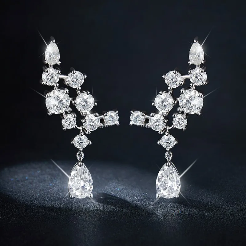 Follow Cloud Total 6.1ct Pear Cutting Full Moissanite Water Drop Shape Tassel Drop Earrings for Women Jewelry Party Accessories