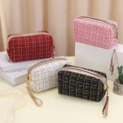 2023 Plaid Travel Cosmetic Lipstick Storage Bag Toiletry Kit Women Girls Makeup Handbags Wallet Organizer Pencil Case Pouch Bags